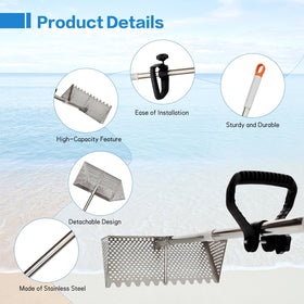 LTSEAME Sand Flea Rake 16-inch drain screen speeds sand clearing