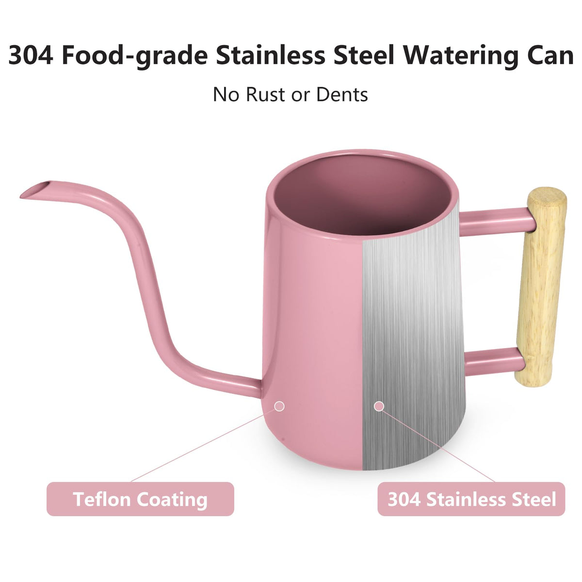 LTSUMI wooden handle watering can offers comfortable grip during watering