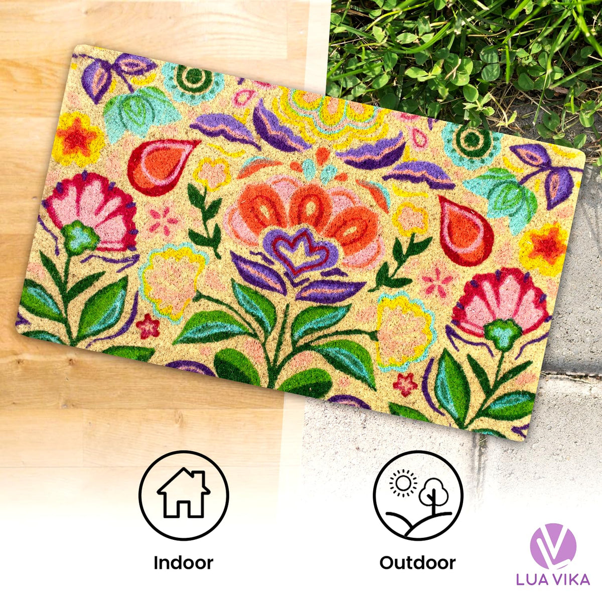Lua Vika entryway mat captures moisture on damp shoes.
