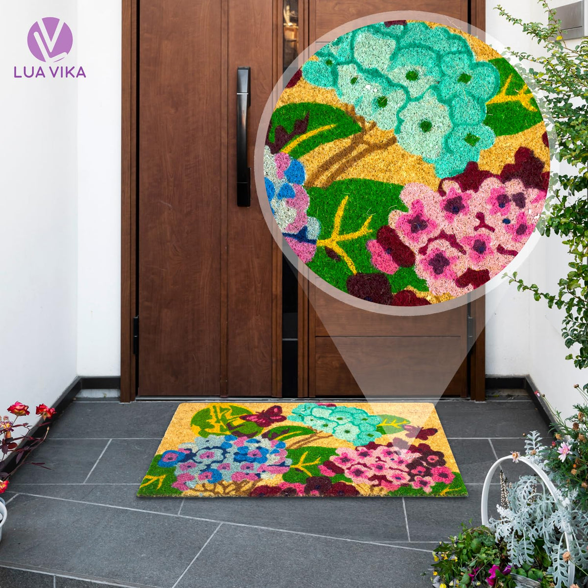 Lua Vika coir doormat outdoor front door with non-slip backing ensures safer steps