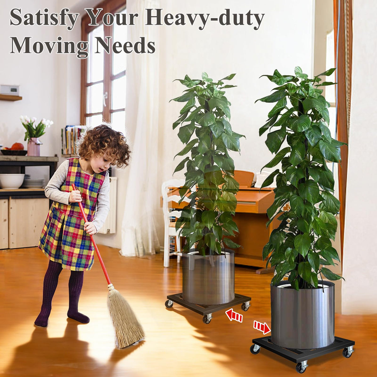 LUBORN 12-inch square base plant dolly with grid design enhances load stability.