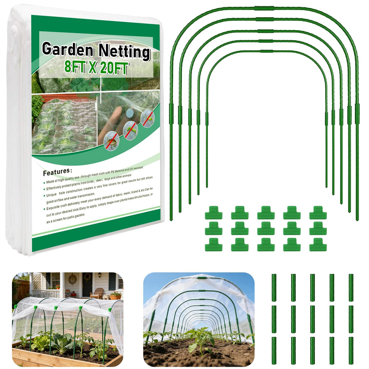 LUBORN garden netting kit over raised beds deterring pests while preserving airflow