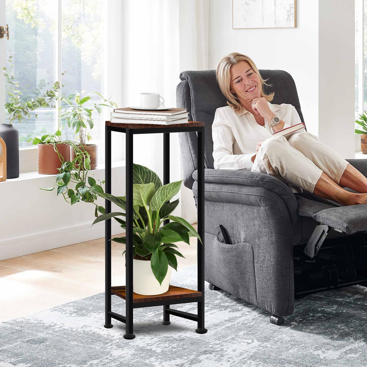 Luborn heavy-duty metal frame supports tall pots with stable, durable placement