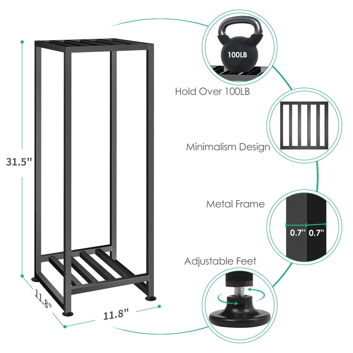 Luborn 2-tier shelf close-up reveals 0.7-inch tubing