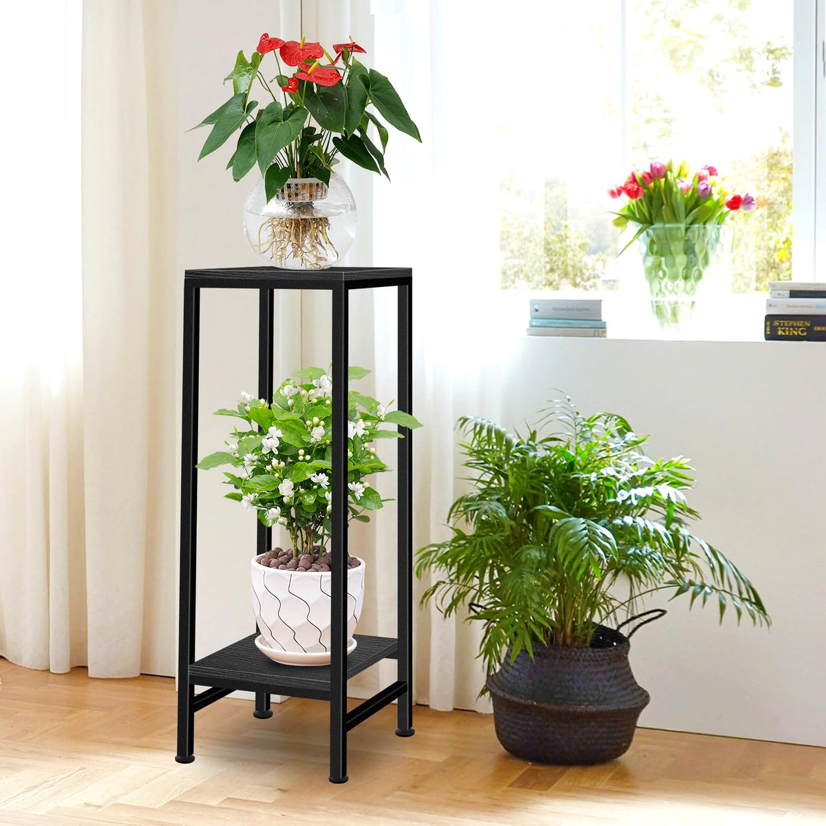 LUBORN tall plant stand in corner adds stability for tall indoor plants