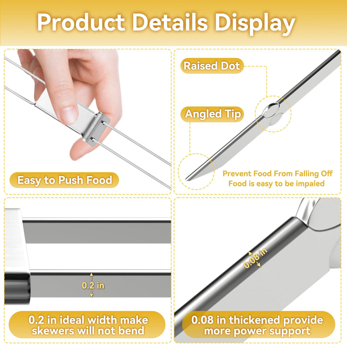 Lucalda flat dual-blades prevent spinning for even cooking.