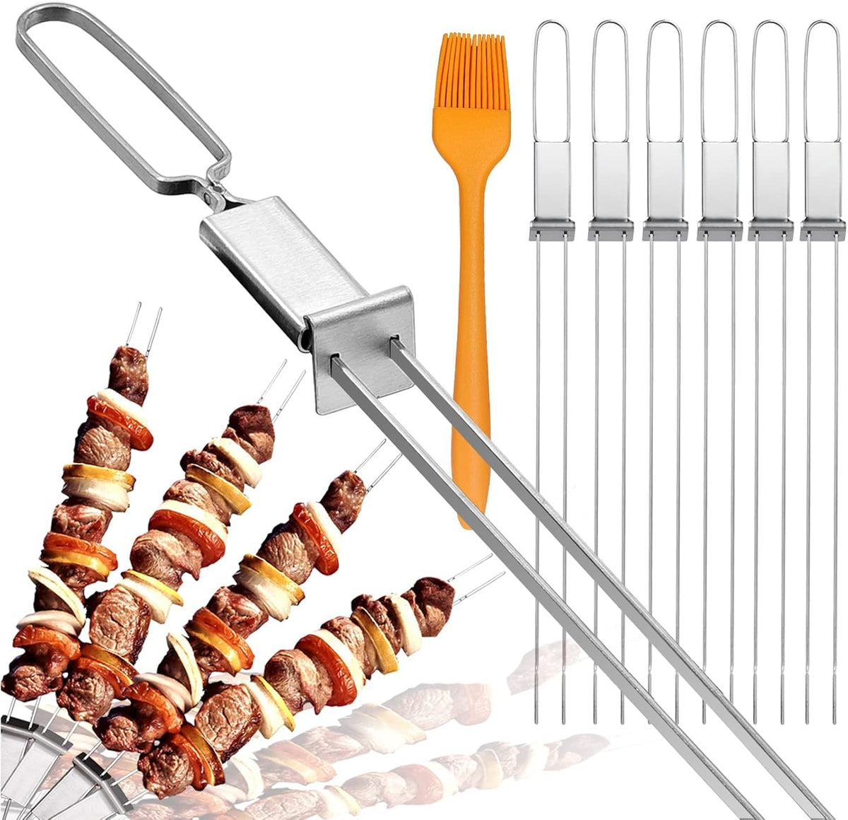 Lucalda push-bar slider skewers for easier food removal while grilling.