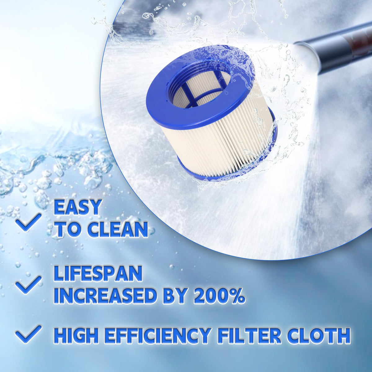 Quick rinse-friendly Lucasou filter for extended life.