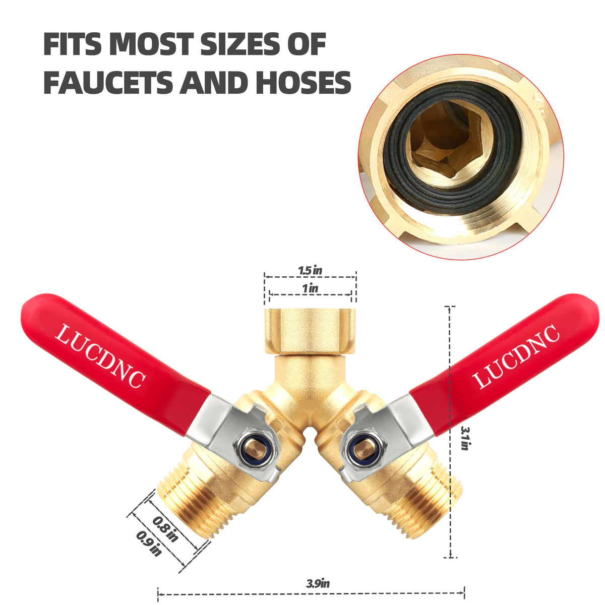 Lucdnc Brass Y valve with stainless steel lever provides precise shut-off.