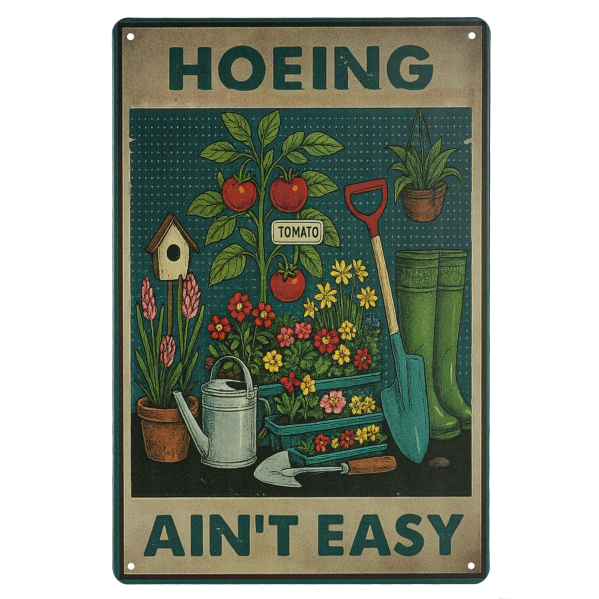 Lucdnc Hoeing Ain't Easy sign yard display for outdoor humor and garden charm.