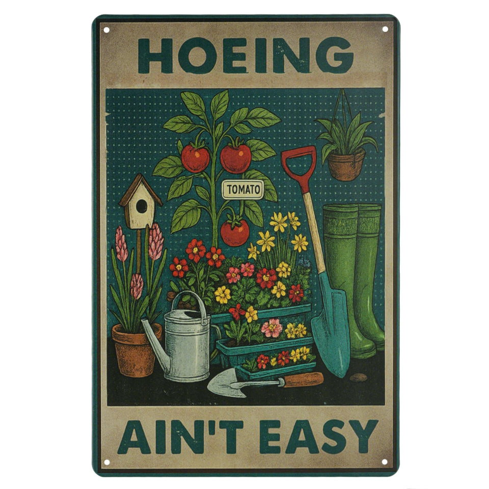 Lucdnc Hoeing Ain't Easy sign yard display for outdoor humor and garden charm.