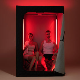 Lucear red light panel mounted inside a sauna for convenient wellness