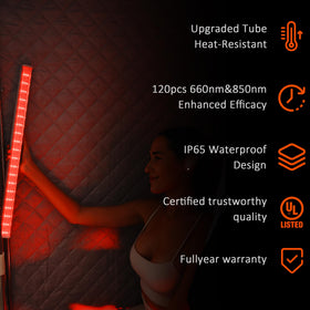 Lucear red light therapy in use during a relaxing sauna session