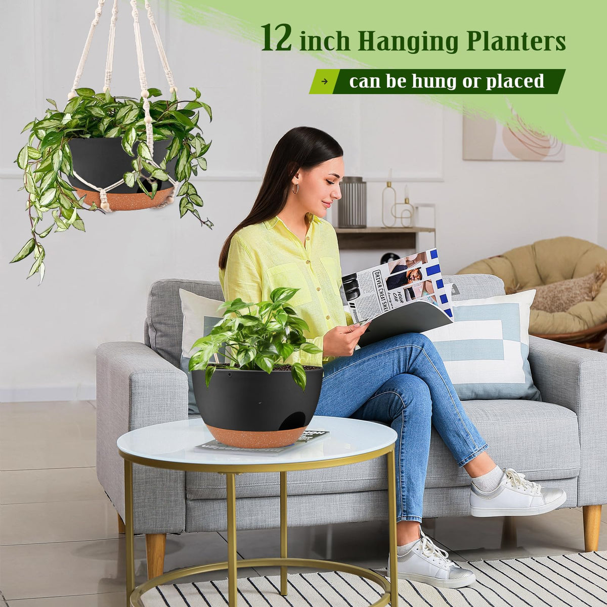 Lucieblessdesign modern hanging planter, versatile for porch, balcony, or living spaces.