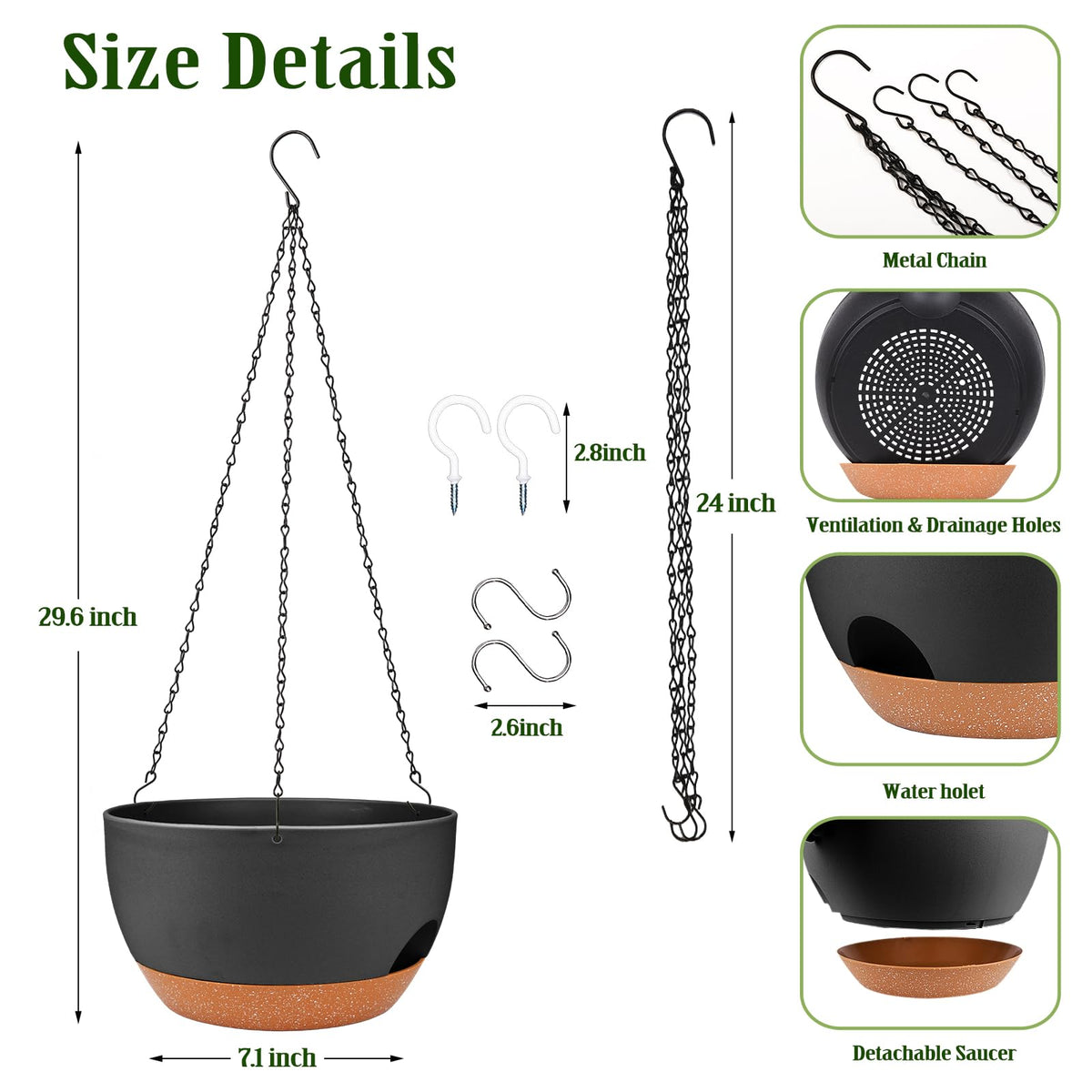 Lucieblessdesign self-watering reservoir hanging planter detail, showing moisture management feature.