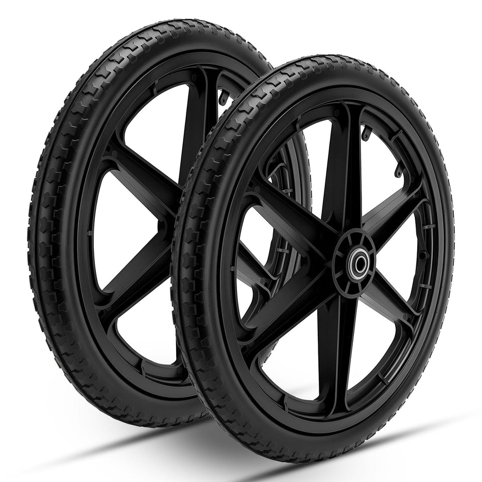 Lucky Seven 20-inch flat-free wheel front view highlighting puncture resistant rubber