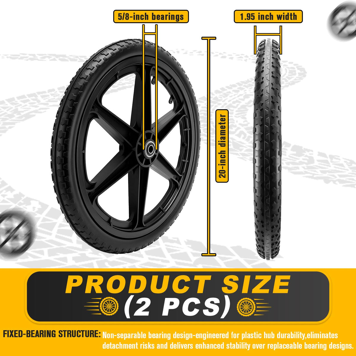 Lucky Seven 20-inch flat-free wheel side view showing easy bolt-on replacement