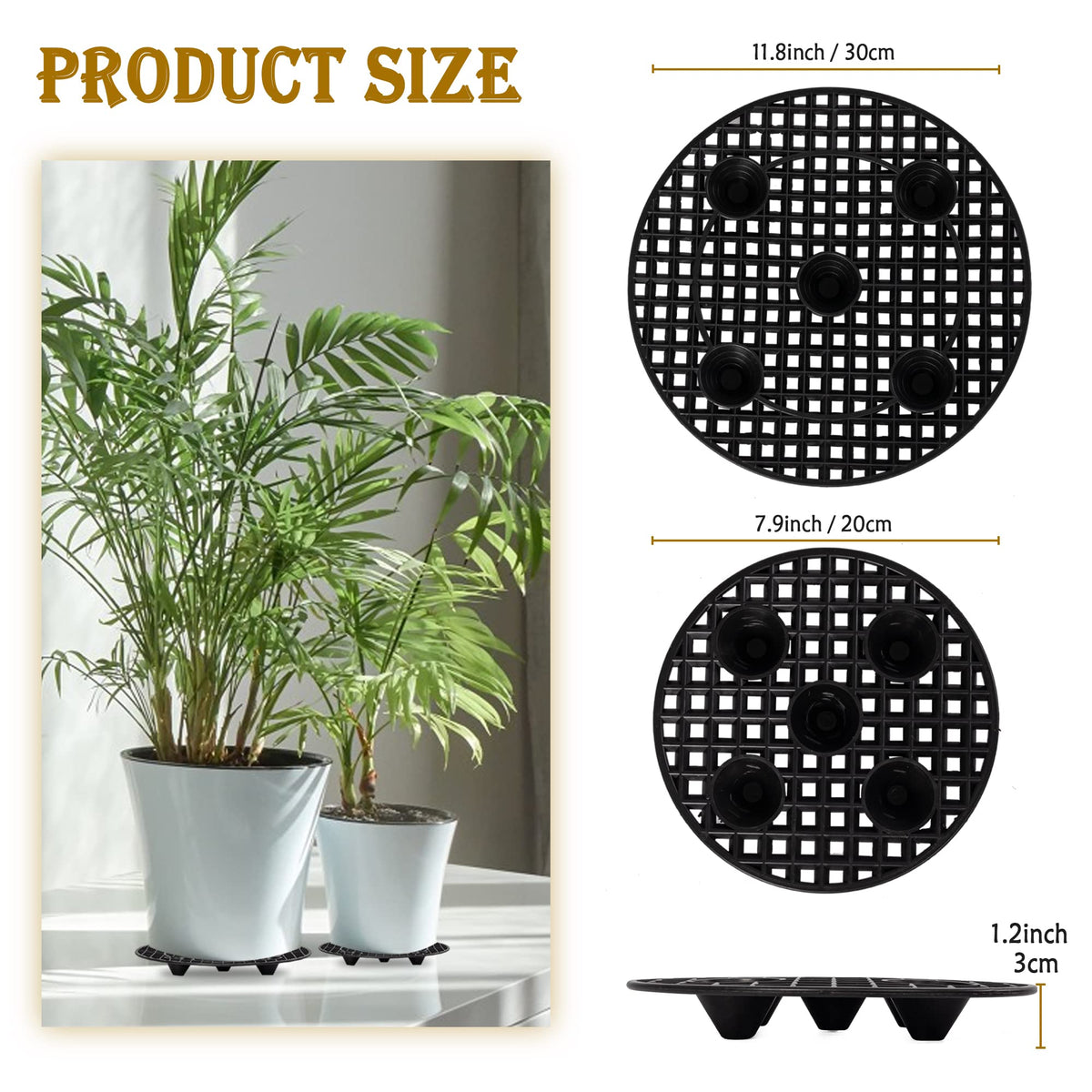 LUCKIPLUS plant elevator 11.8-inch diameter fits larger pots and eases repositioning.