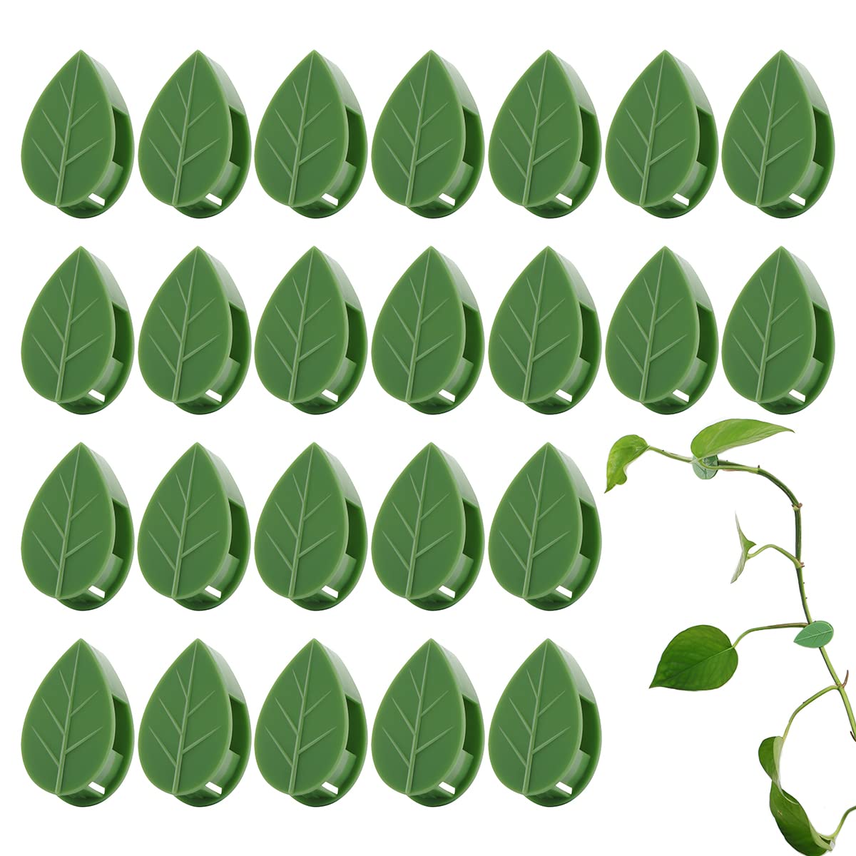 LUCKJUJU leaf-clip closeup showing discreet vine support blended with greenery.