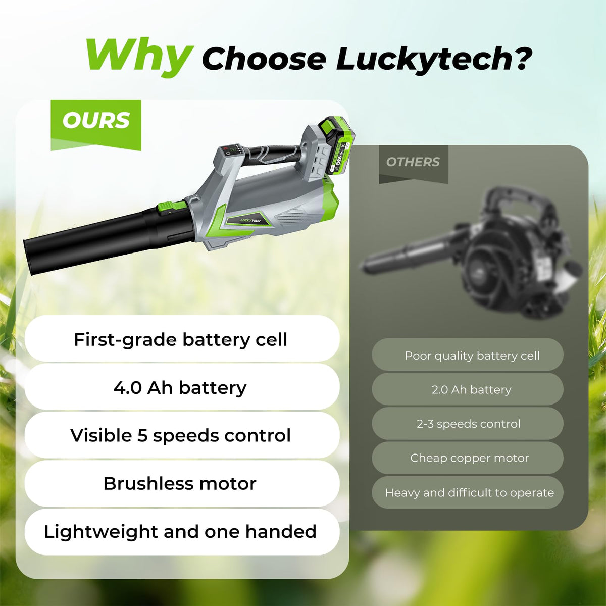 LUCKYTECH leaf blower tube assembly shown for versatile reach