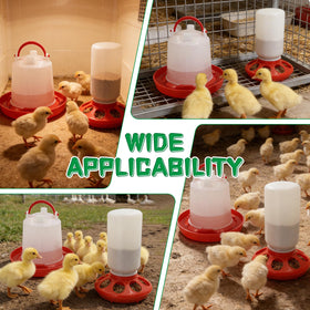 Lucky Farm chick feeder stable base reduces spills during feeding.
