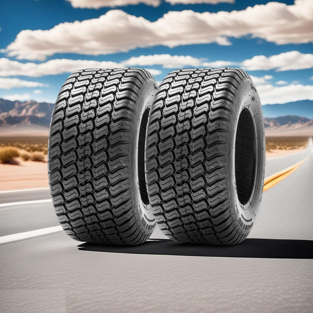 Lucky Seven 16x6.5-8 tire side view with turf traction