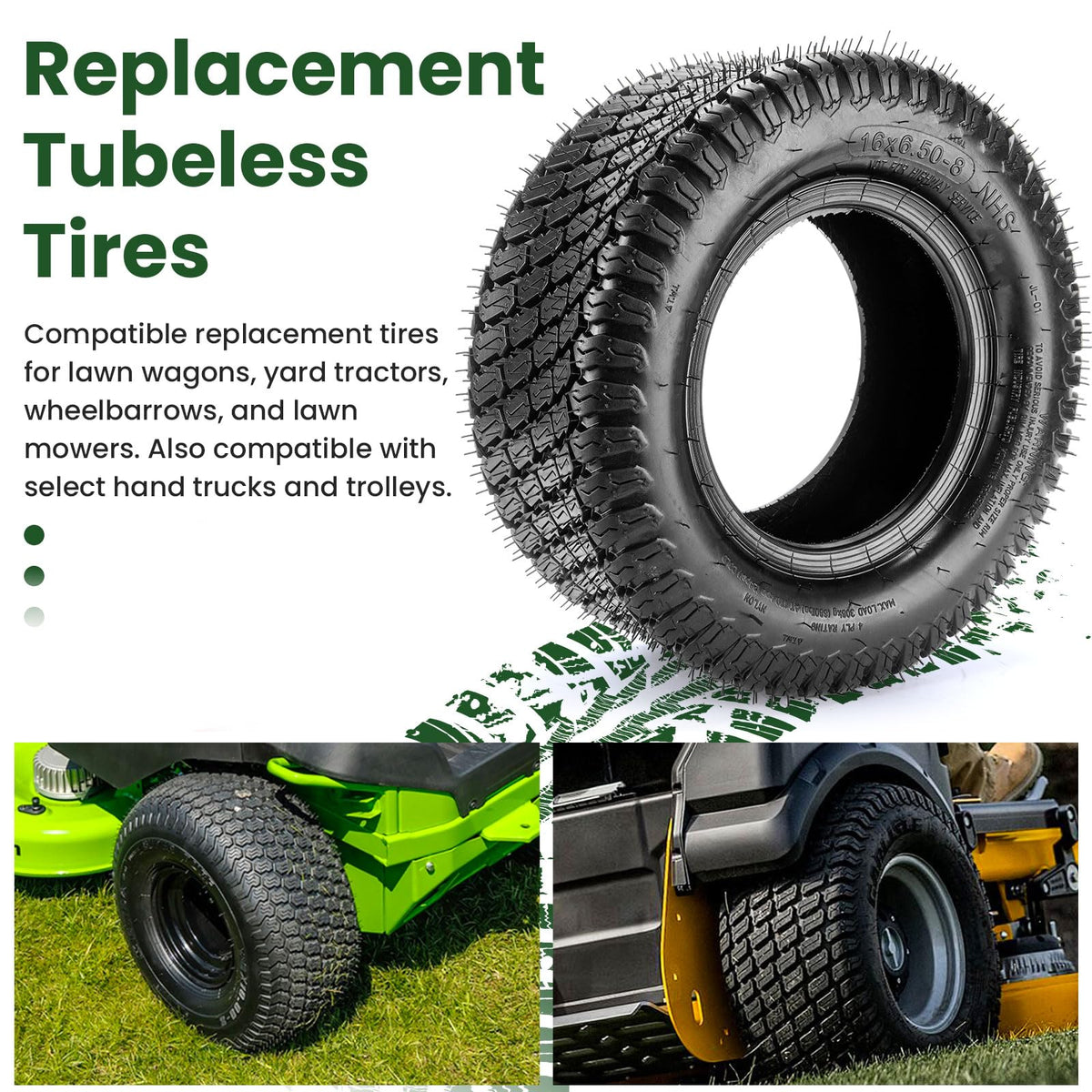 Lucky Seven 16x6.5-8 tread close-up showing turf-safe pattern