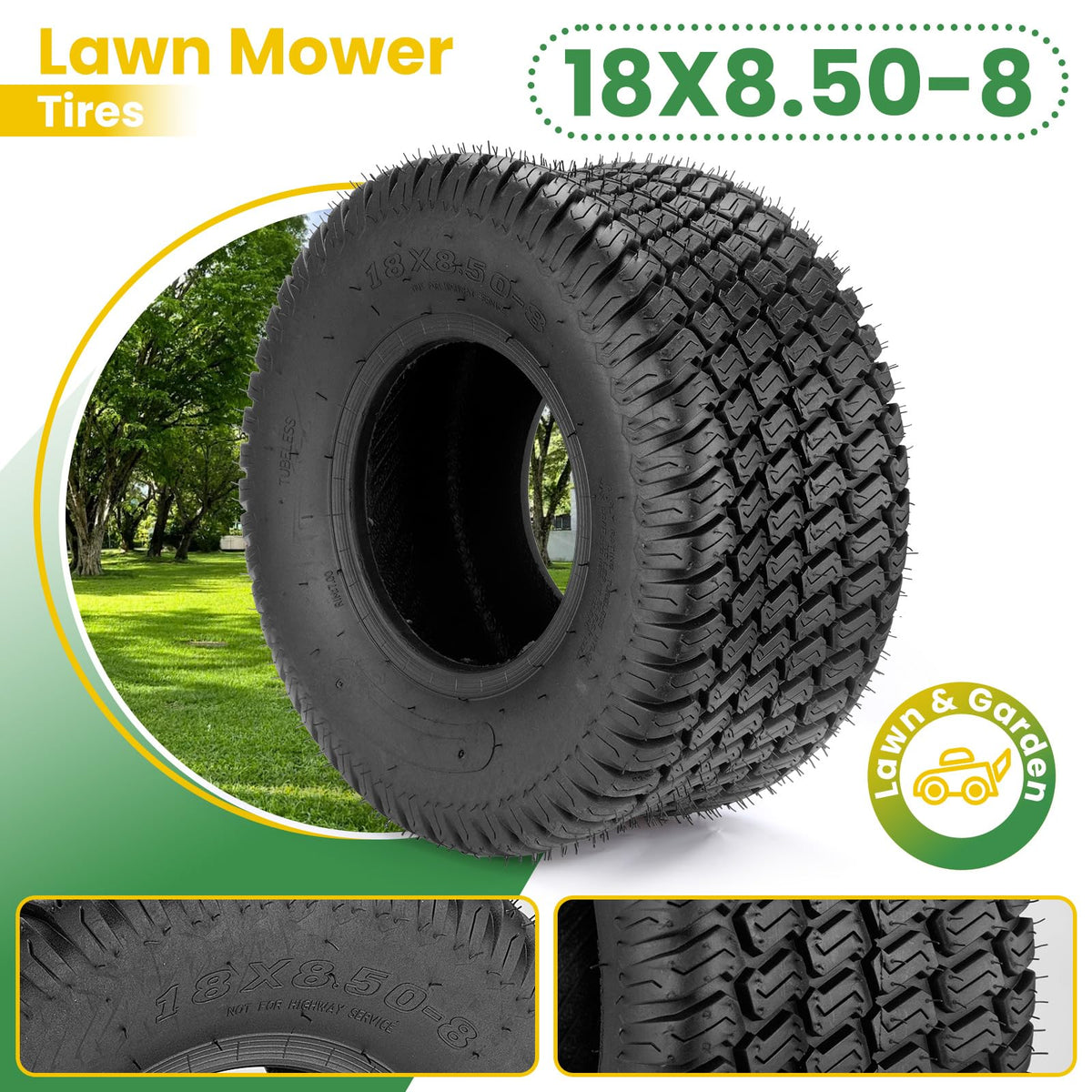 Lucky Seven 18x8.50-8 tire used on a golf cart for smooth turf ride.