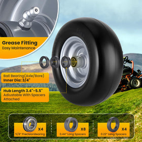 Lucky Seven smooth-tread grip on wet grass protects turf and improves traction.
