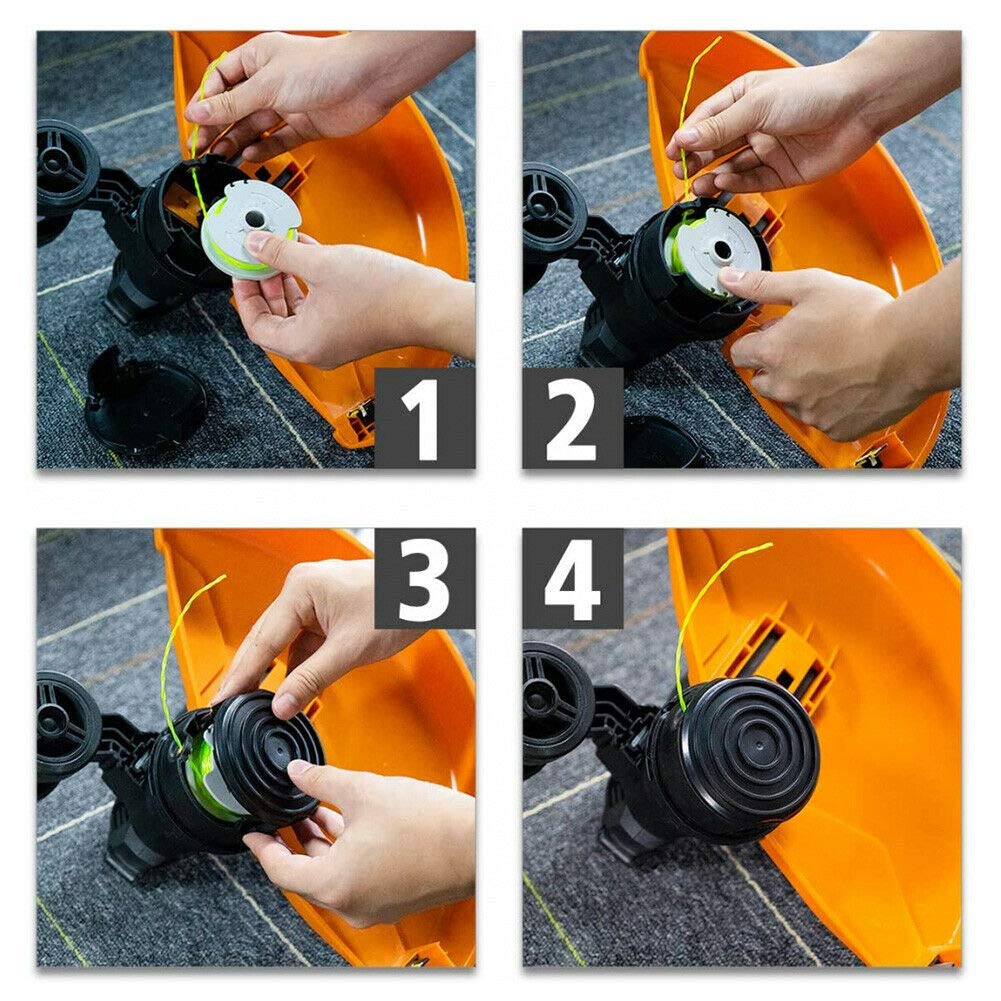 Lucky Seven close-up spool assembly highlights durable, tangle-free trimmer line system.