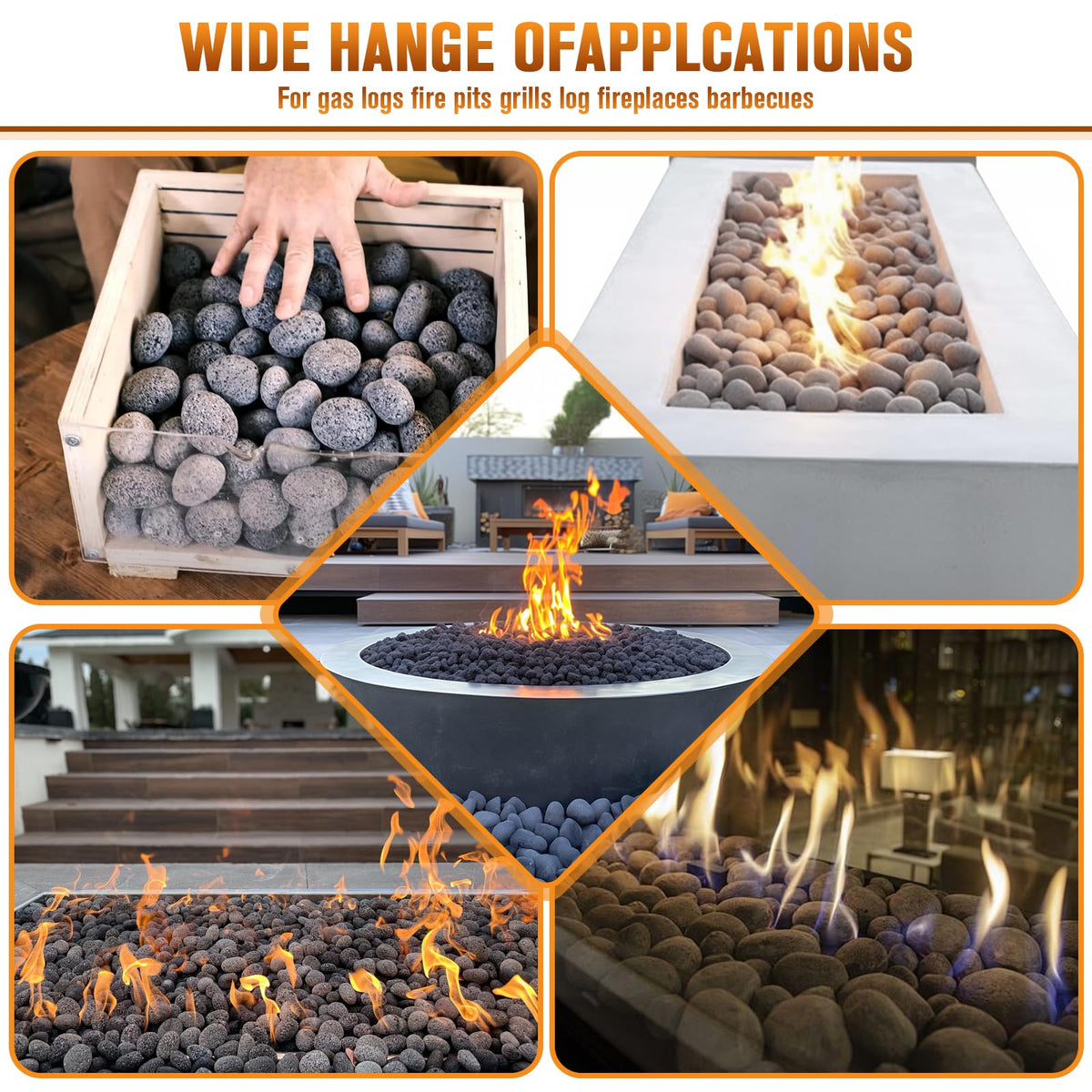 LuckySlycyc lava stones natural 10 lb box, temperature-resistant and filler-free for fires