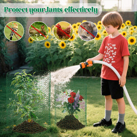Lucomb easy setup kit includes pliers, gloves, zip ties, and stakes for quick installation.