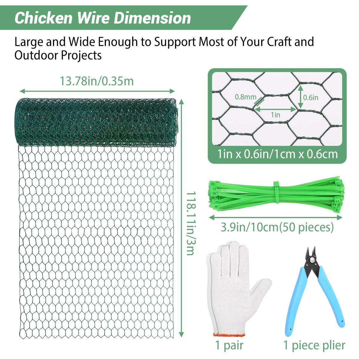 Lucomb galvanised 0-8mm chicken wire green for rust resistance and durable garden use