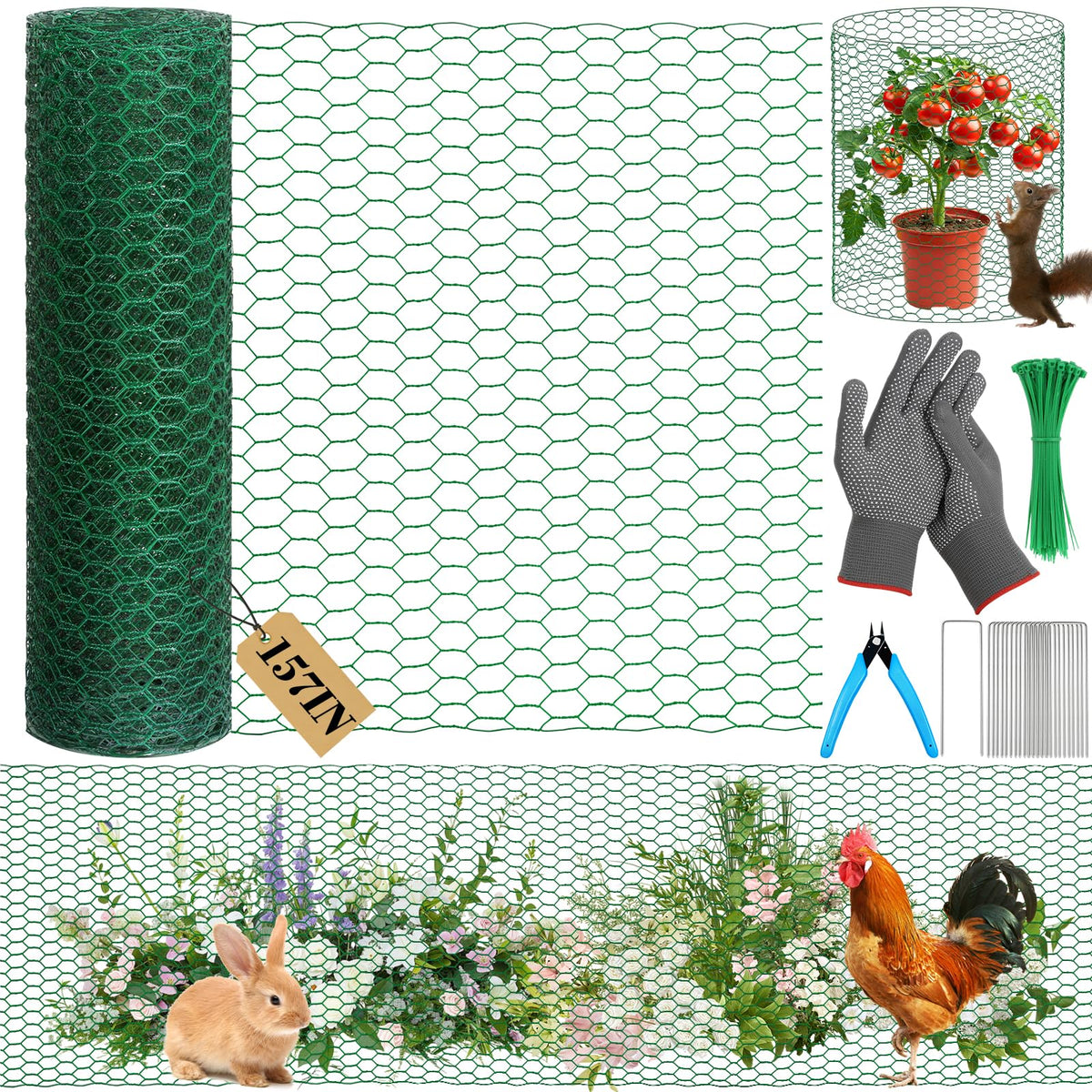 Lucomb plant protector with hexagonal wire mesh shielding outdoor vegetables from rabbits