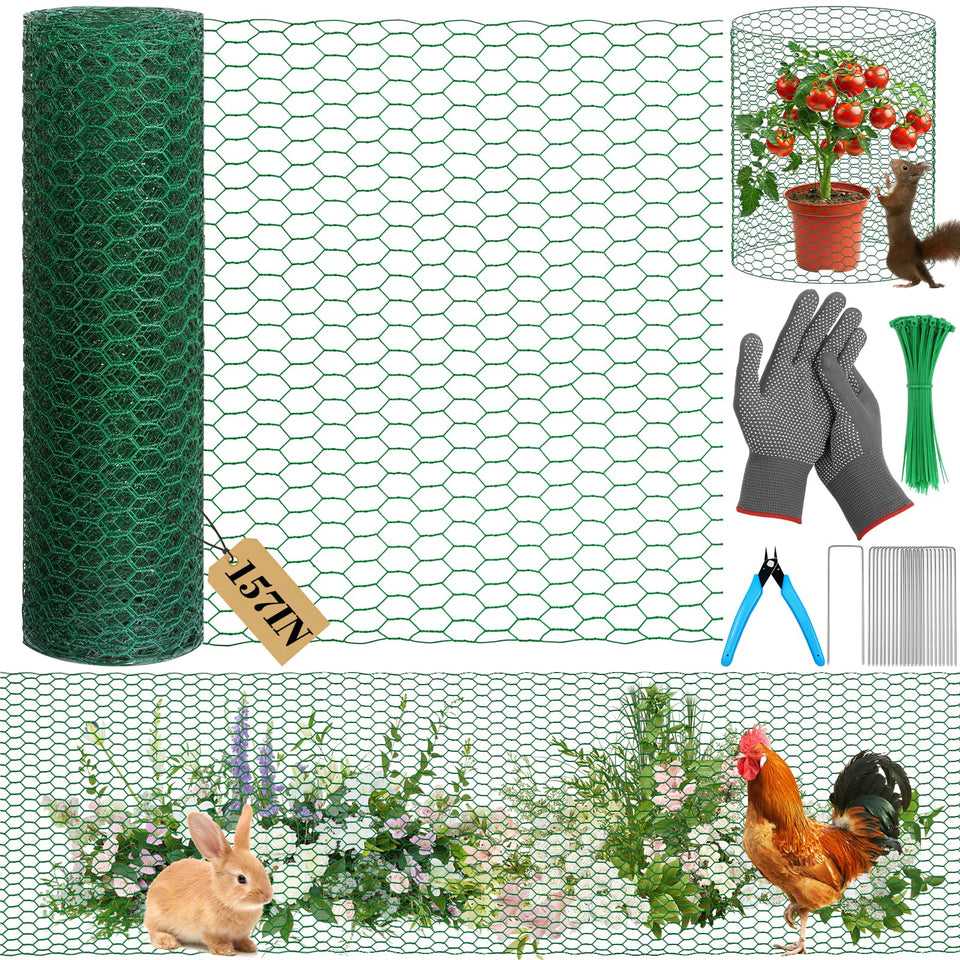 Lucomb plant protector with hexagonal wire mesh shielding outdoor vegetables from rabbits