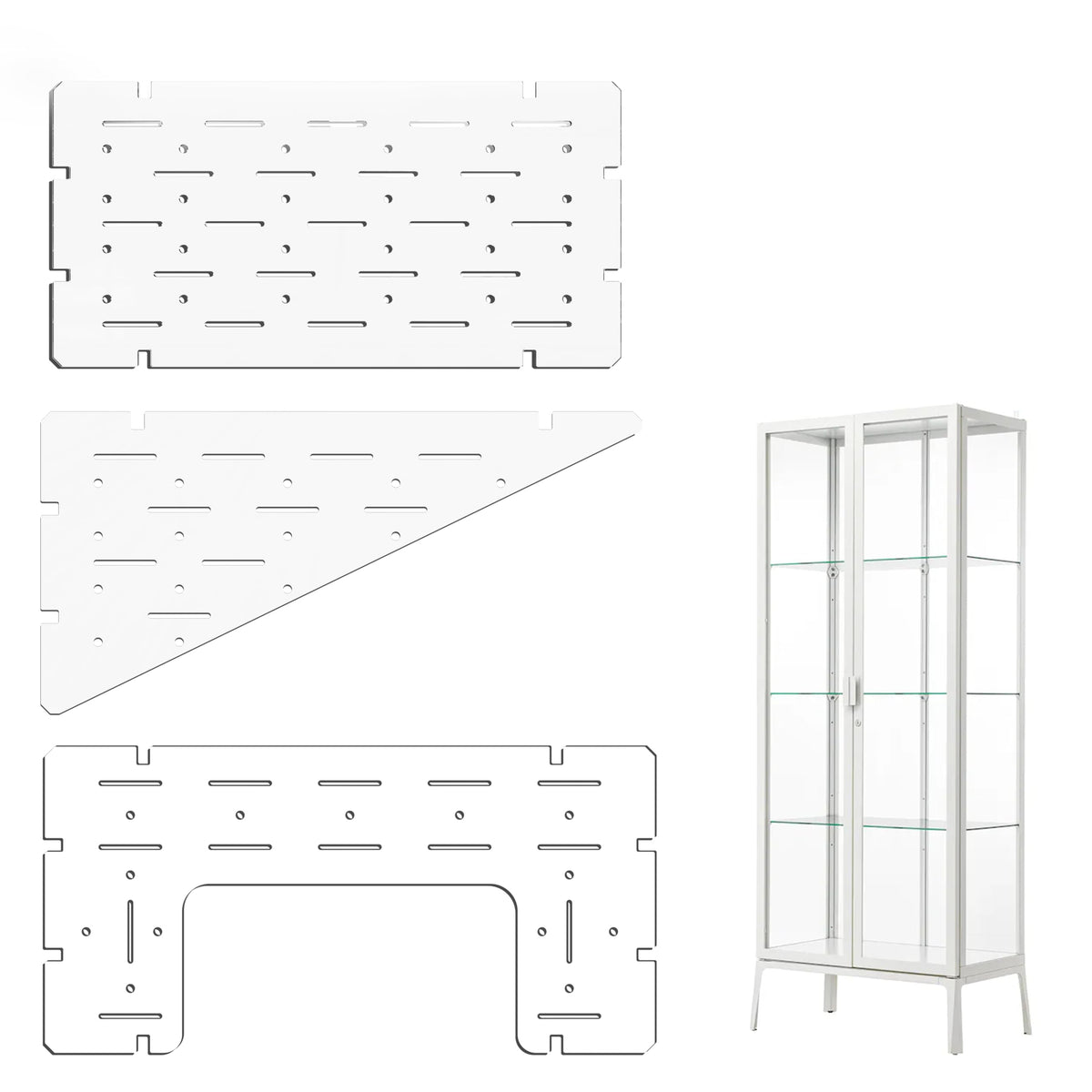 LUVCOSY Milsbo tall greenhouse front view: crystal-clear acrylic shelves for organized displays.