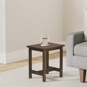 LUE BONA HDPS weather-resistant side table next to Adirondack chair