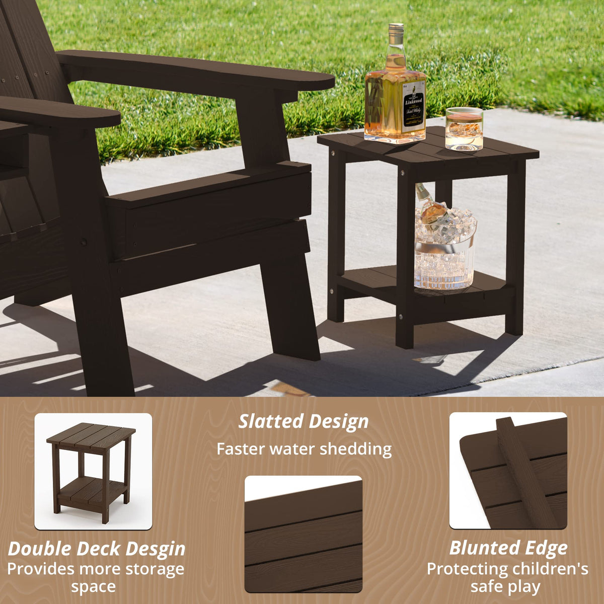 LUE BONA two-tier storage space keeps drinks and accessories handy