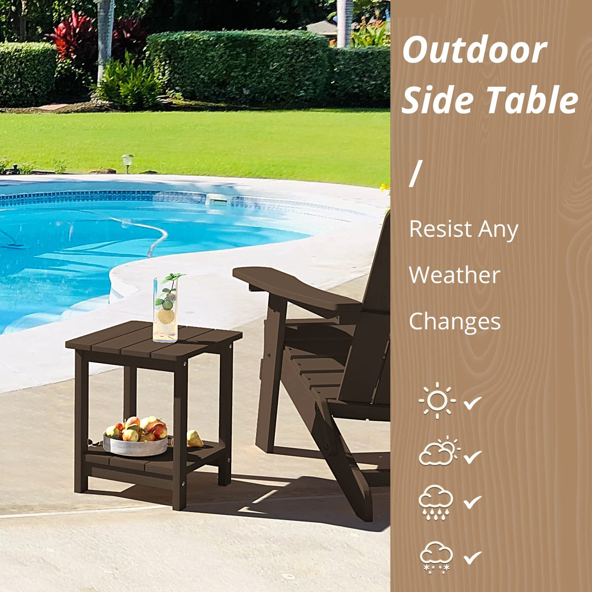 LUE BONA weather-resistant finish highlights durable year-round outdoor use