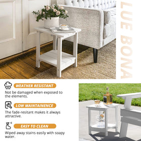 LUE BONA Adirondack side table clapboard top drains rainwater.