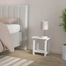 LUE BONA Adirondack side table two-tier storage space holds books and coasters.