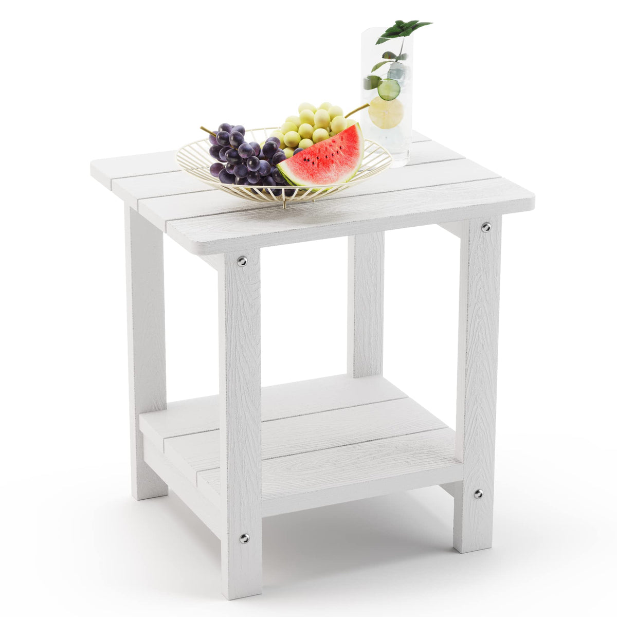 LUE BONA Adirondack side table two-tier white top, ideal for drinks and lamp.