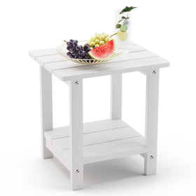 LUE BONA Adirondack side table two-tier white top, ideal for drinks and lamp.