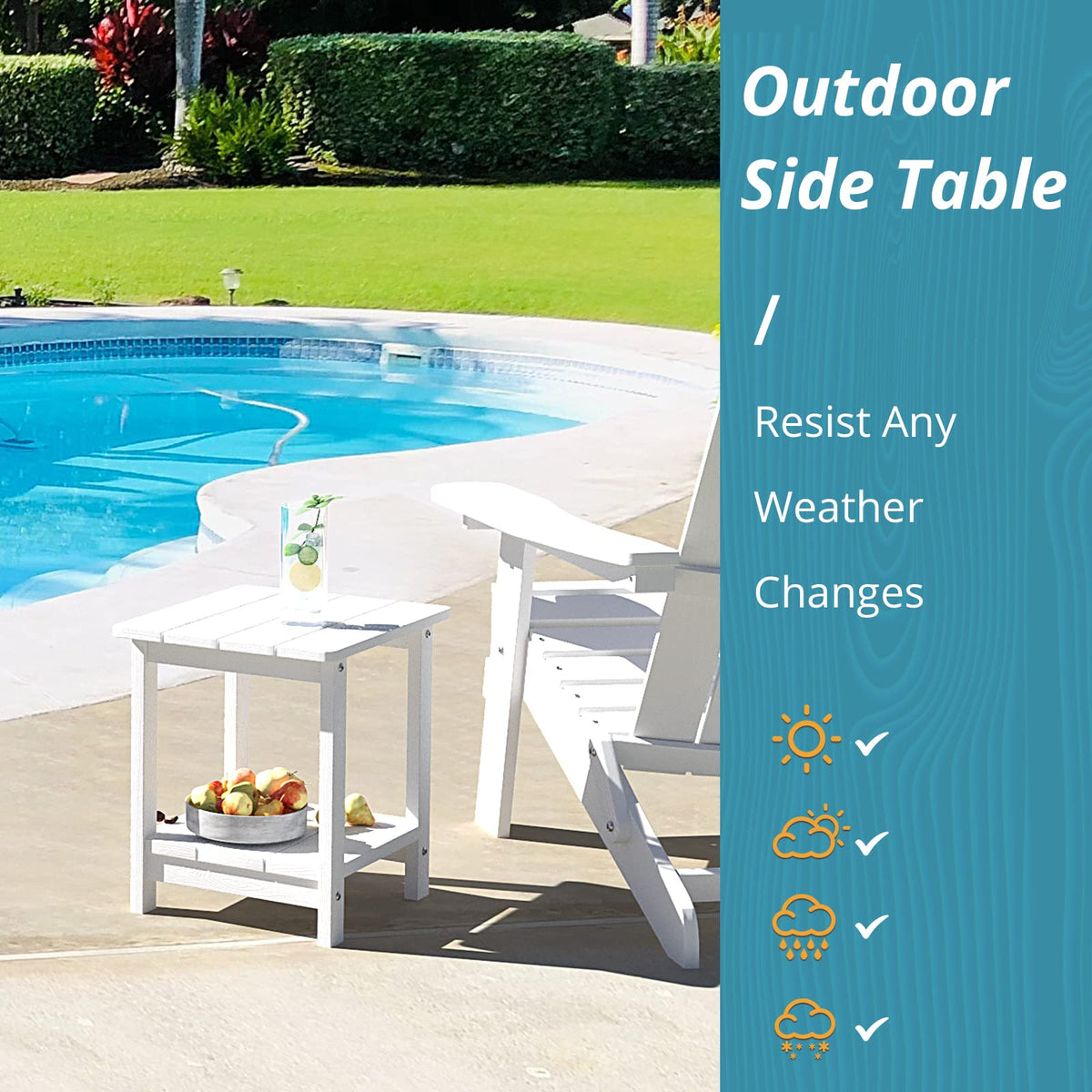 LUE BONA Adirondack side table weather-resistant keeps outdoor spots bright.