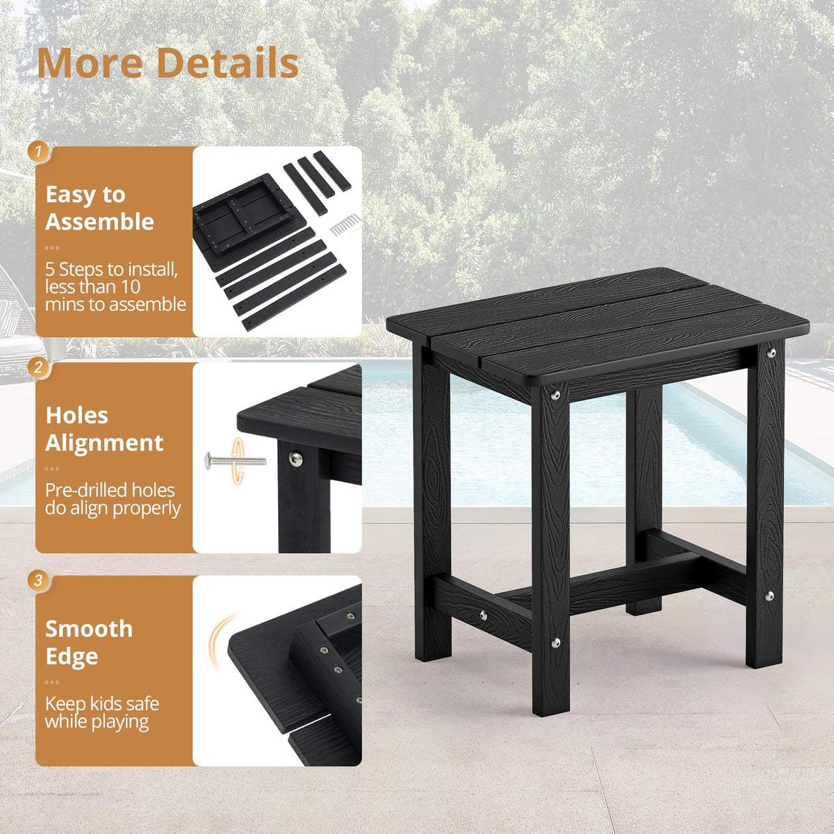 LUE BONA outdoor table showing quick, easy assembly in minutes