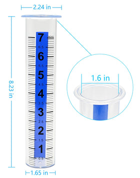 Lueudu rain gauge tube features large font and blue strip for easy readability.