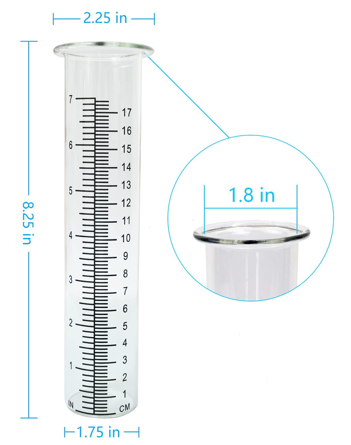 Lueudu rain gauge tube opening 1-8 inch fits standard tubes.
