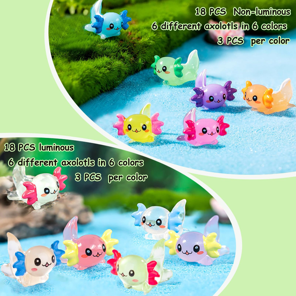 Lugailly luminous axolotl figurines for desk and shelf display and gifting.