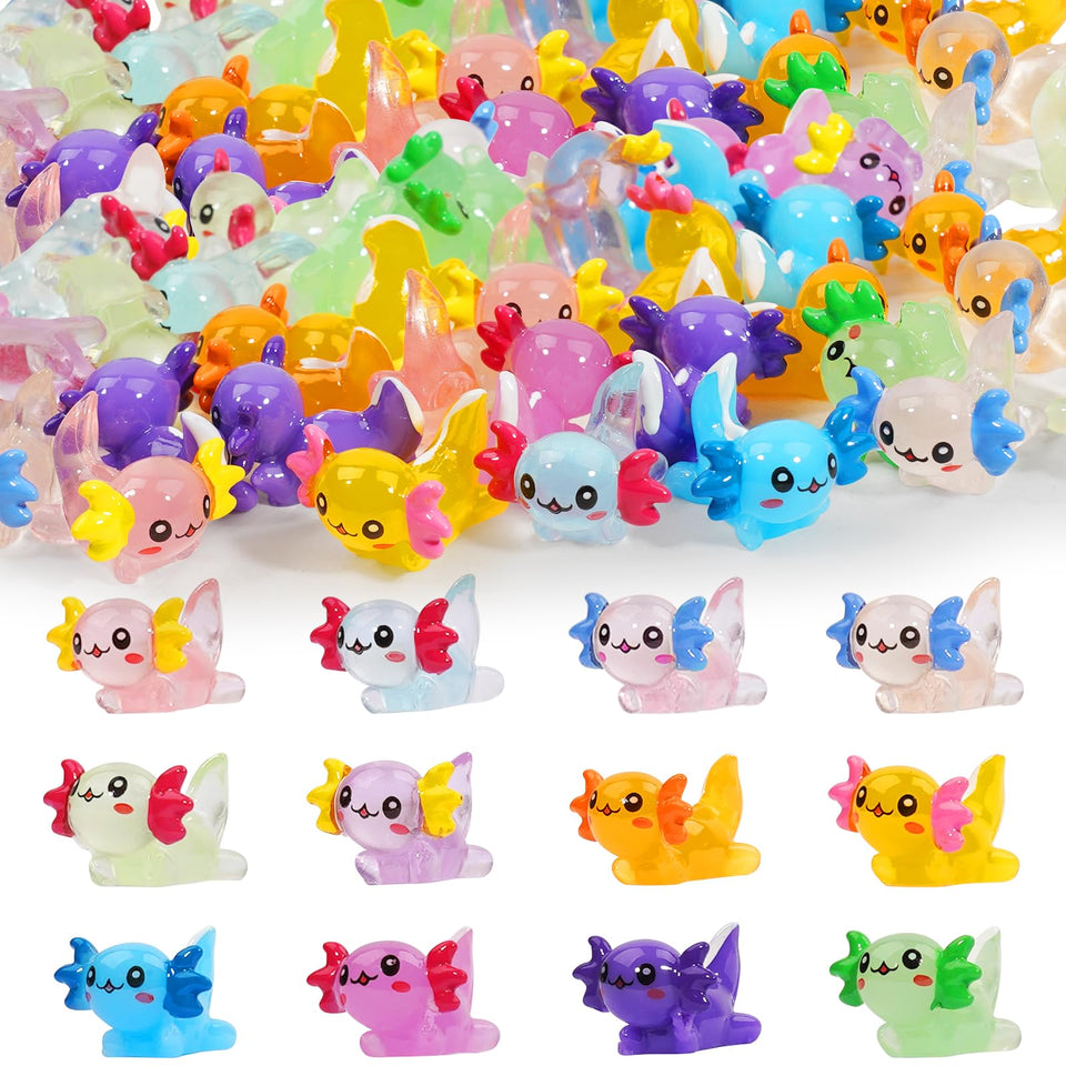 Lugailly mini luminous axolotl pack glows for playful aquarium micro-landscapes.