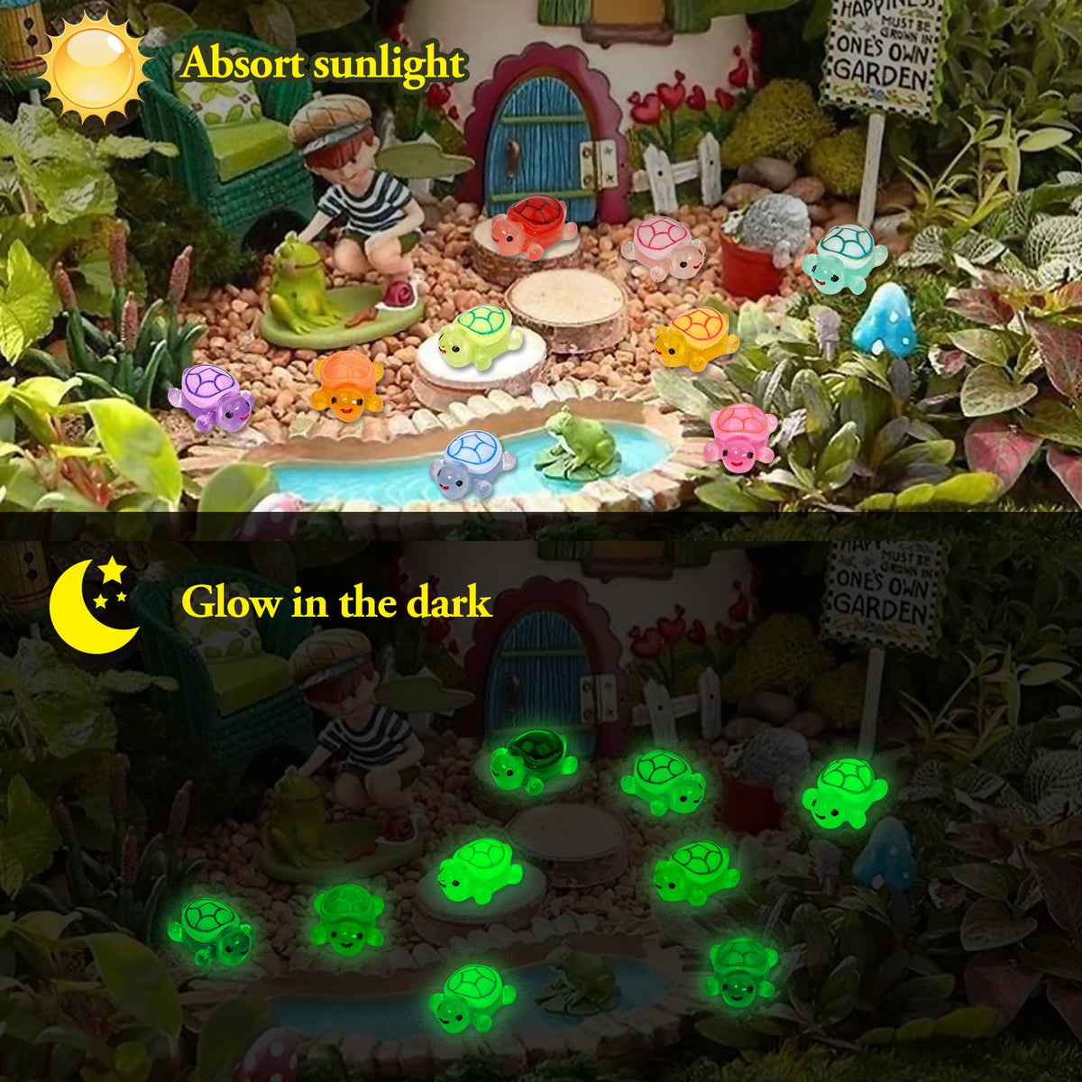 Lugailly garden micro landscape accent glowing turtles